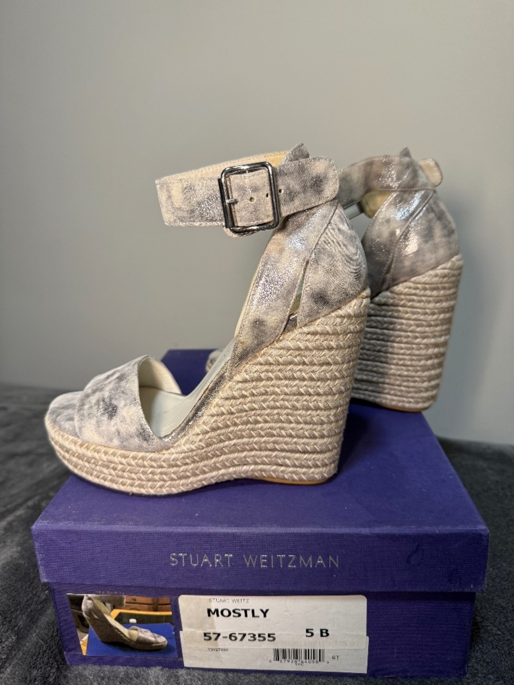 Stuart Weitzman espadrille metallic Wedge Sandal Heel